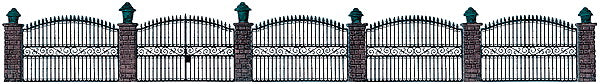 Busch HO Wrought Iron Fence w/Brick Posts - 25-1/2