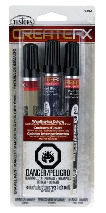 Testor Create FX Enamel Paint Marker Aged Concrete-Weathered Black-Roof Brown