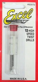 Excel Fine High-Speed Twist Drills - #72 pkg(12)