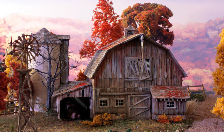 Chargez l&#39;image dans la visionneuse de la galerie, Woodland Scenics Old Weathered Barn - Built-&amp;-Ready Landmark Structures(R) -- Assembled - 5-11/16 x 7-13/16  14.4 x 19.8cm
