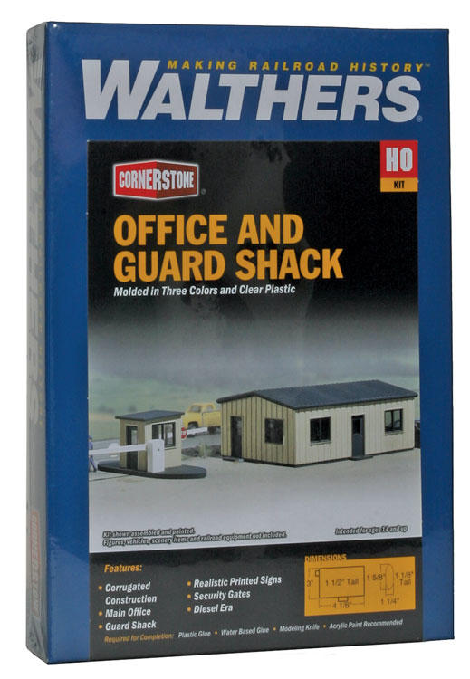 Walthers Cornerstone Office & Guard Shack -- Kit - Office: 4-1/8 x 3 x 1-1/2  10.5 x 7.6 x 3.8cm