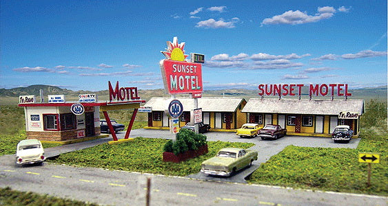 Blair Line Sunset Motel -- Kit - Office: 5 x 3-5/16  12.7 x 8.4cm; Units: 6-1/2 x 2-3/4  16.5 x 6.9cm