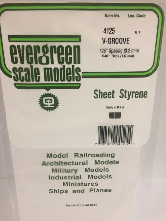 Evergreen Styrene 6 x 12 Styrene Siding Sheet V-Groove .040 Thick -- .125 Spacing