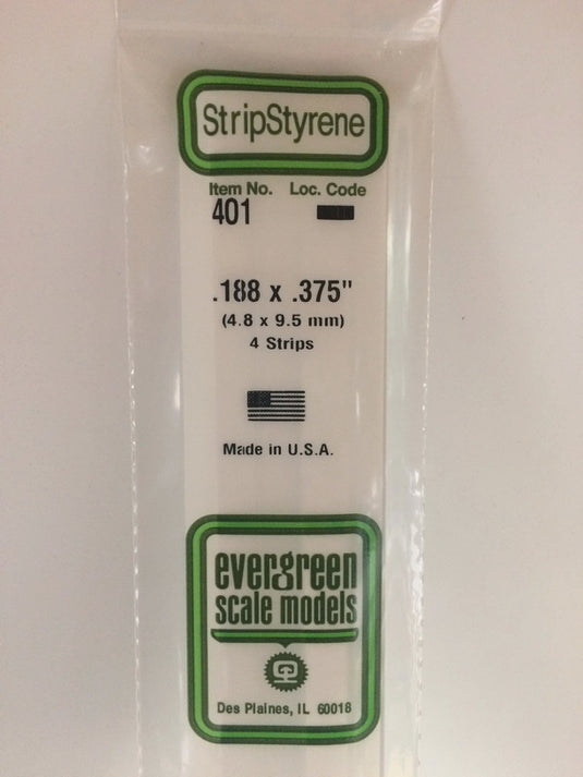 Evergreen Opaque White Styrene Strips .188 Thick 24 Long -- .375 Wide pkg(4)