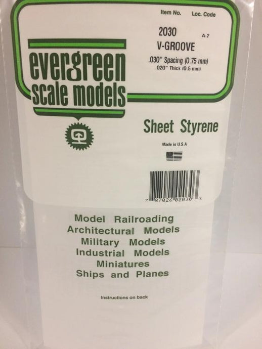 Evergreen Styrene 6 x 12 Styrene Siding Sheet V-Groove .020 Thick -- .030 Spacing