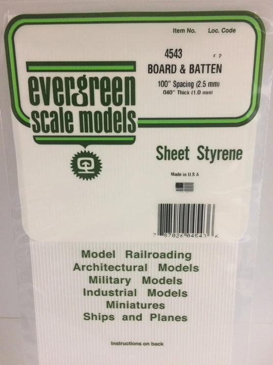 Evergreen Styrene Board & Batten - .100  .25cm