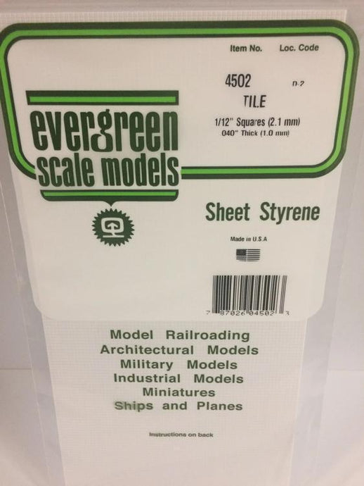 Evergreen Styrene Square Tile - .040 x 6 x 12  .1 x 15.2 x 30.5cm -- 1/12  .21cm Square