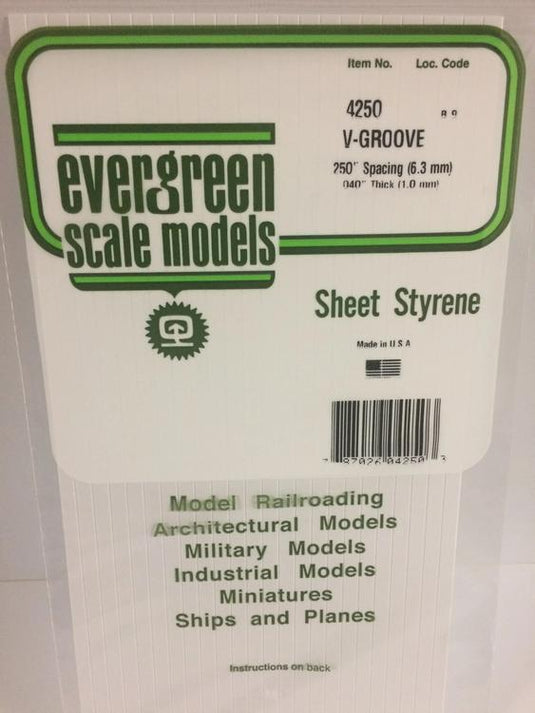 Evergreen Styrene 6 x 12 Styrene Siding Sheet V-Groove .040 Thick -- .250 Spacing