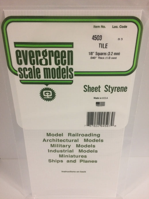 Evergreen Styrene Square Tile - .040 x 6 x 12  .1 x 15.2 x 30.5cm -- 1/8  .32cm Square