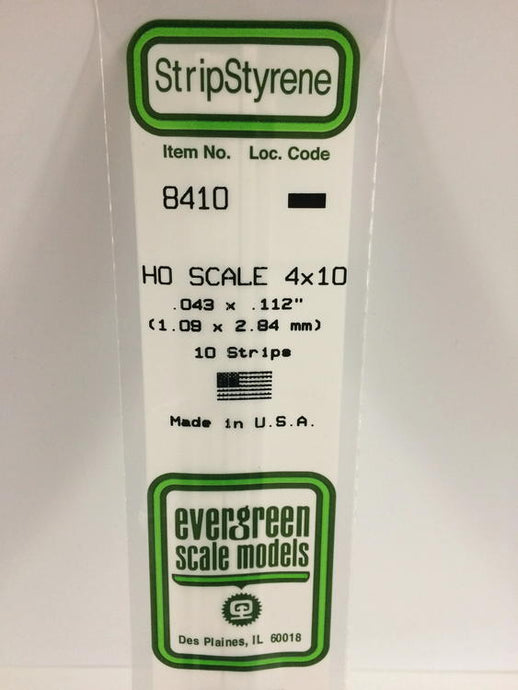 Evergreen Styrene HO Scale Styrene Strip pkg(10) -- 4 x 10