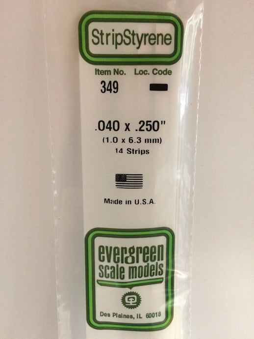 Evergreen Opaque White Styrene Strips .040 Thick 24 Long -- .250 Wide pkg(14)