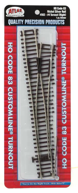 Atlas HO Code 83 Turnout w/Nickel-Silver Rail & Brown Ties - Custom Line - #4 Right Hand