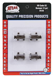 Atlas HO Bumper - Fits Code 83 Track (Track Not Included) pkg(4)