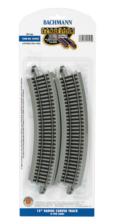 Bachmann HO E-Z Track Curved Track w/Nickel Silver Rail & Gray Roadbed - 15