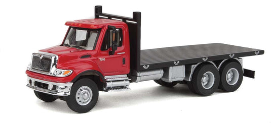 Walthers SceneMaster HO International 7600 3-Axle Flatbed Truck - Red Cab, Black Flatbed