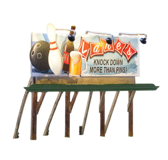 Woodland Scenics Just Plug Lighted Billboard Lanes Bowling and Bar