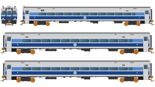 Rapido Trains P-S Comet Commuter car AMT Set #1 (1 cab #720 car & 2 coaches #728 & #701)