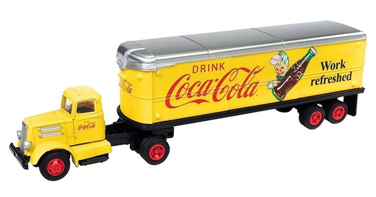 Chargez l&#39;image dans la visionneuse de la galerie, Classic Metal Works White WC22 Tractor with 32&#39; Aerovan Trailer Coca-Cola (Yellow)
