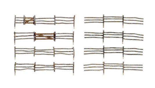 Woodland Scenics Log Fence - Kit - 192' Scale Total with Gates, Hinges and Planter Pins