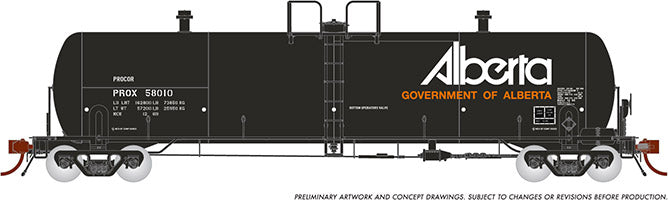 Rapido Trains HO Procor 20K gal. Tank Car: Gov. of Alberta Late - PROX #58023