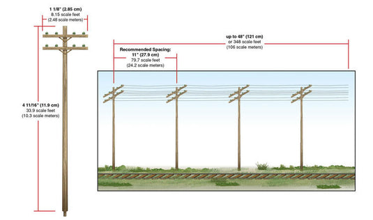 Woodland Scenics Pre-Wired Poles - Utility System - Double-Crossbar