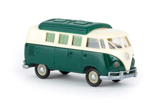 Brekina HO Volkswagen T2 Camper Passenger Van with Roof Hatch - Ivory, Green