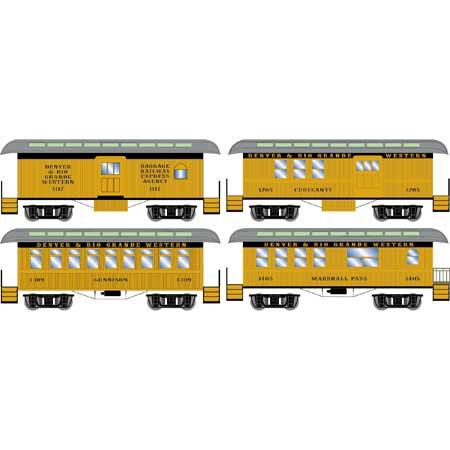 Athearn Roundhouse HO 34' Overton Passenger Car D&RGW 4 car Set