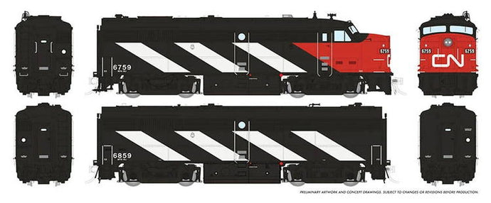 Rapido Trains HO MLW FPA-2u & FPB-2u: CNR Wet Noodle : #6759 & 6859 w/ DCC & Sound ESU LokSound