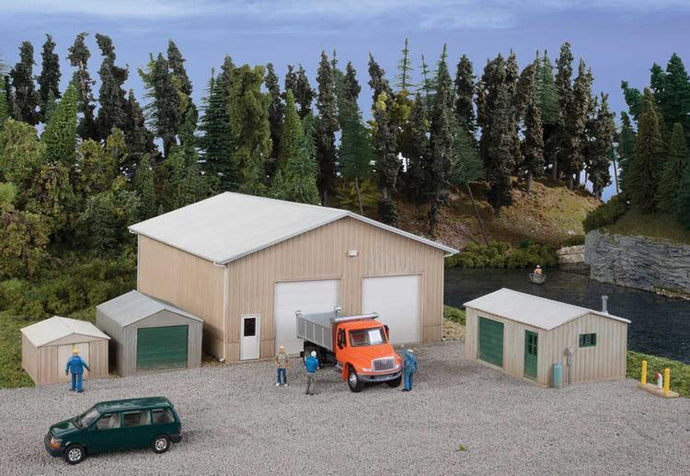 Walthers Cornerstone Pole Barn and Sheds -- Kit - Set of Four Buildings