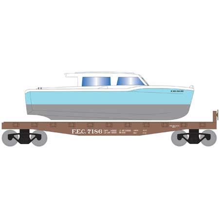 Athearn Roundhouse HO 40' Flat w/Blue Boat, FEC #7186