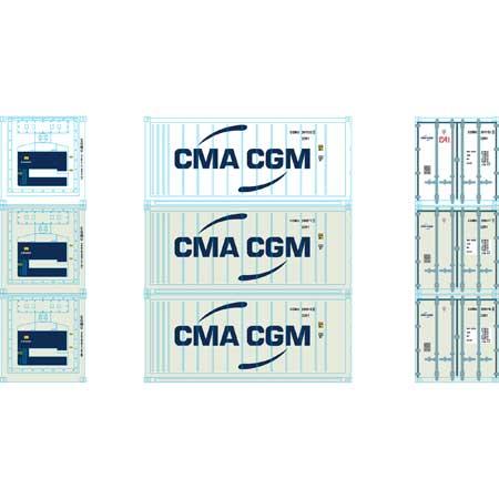 Athearn HO RTR 20' Reefer Container, CMA/CGM (3)