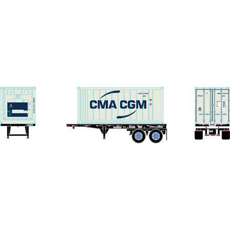 Athearn HO RTR 20' Chassis w/Reefer Container, CMA.CGM