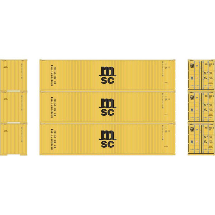 Athearn HO RTR 40' Corrugated HC Container,MSC/Yellow #1 (3)