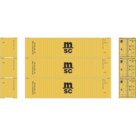 Athearn HO RTR 40' Corrugated HC Container,MSC/Yellow #1 (3)