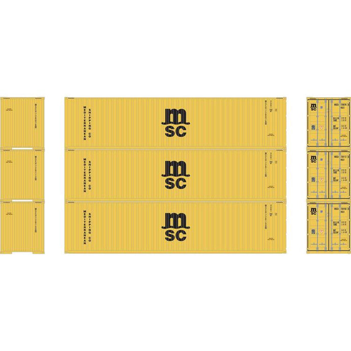 Athearn HO RTR 40' Corrugated HC Container,MSC/Yellow #2 (3)