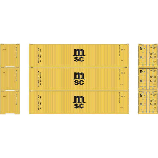 Athearn HO RTR 40' Corrugated HC Container,MSC/Yellow #2 (3)