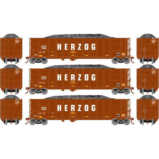 Athearn HO RTR Thrall High Side Gondola/Load,Herzog Brown HZGX #2 (3)