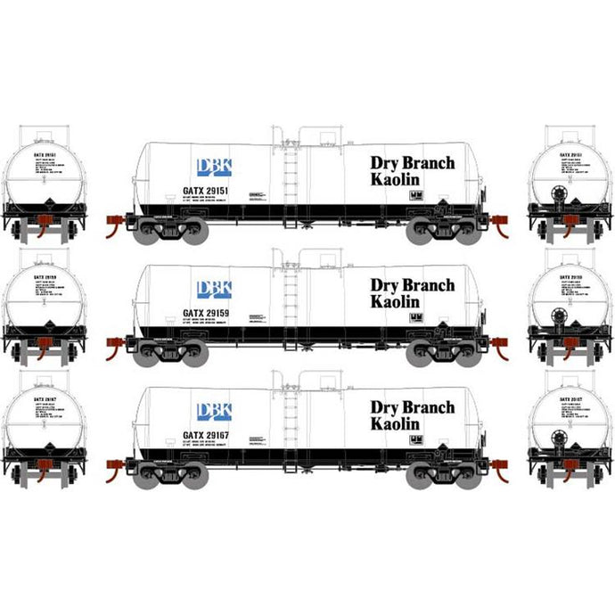 Athearn HO RTR 16,000-Gallon Clay Slurry Tank, Dry Branch Kaolin GATX #1 (3)