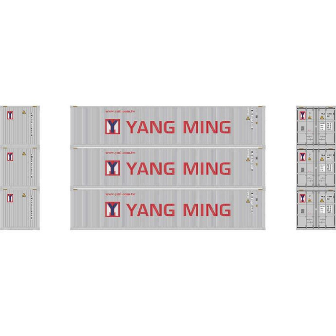 Athearn HO RTR 40' Corrugated Low Container, Yang Ming/New (3)