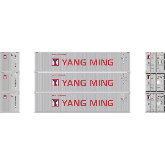 Athearn HO RTR 40' Corrugated Low Container, Yang Ming/New (3)