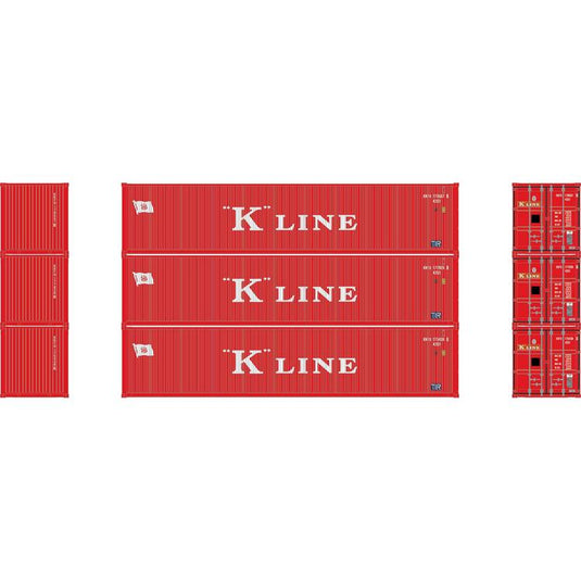 Athearn HO RTR 40' Corrugated Low-Cube Container, K Line #2 (3)