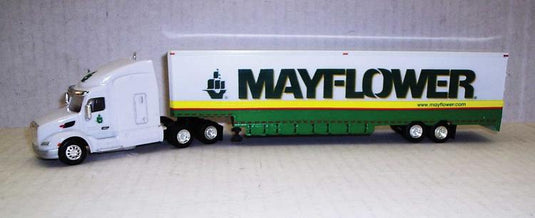 Truck N Stuff HO Peterbilt 579 Sleeper Cab Tractor w/Moving Van Trailer - Mayflower (white, green, yellow)