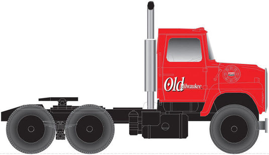 Atlas HO 1984 Ford LNT 9000 Tractor Painted to Match Old Milwaukee (red, white) 45' Pines Trailer