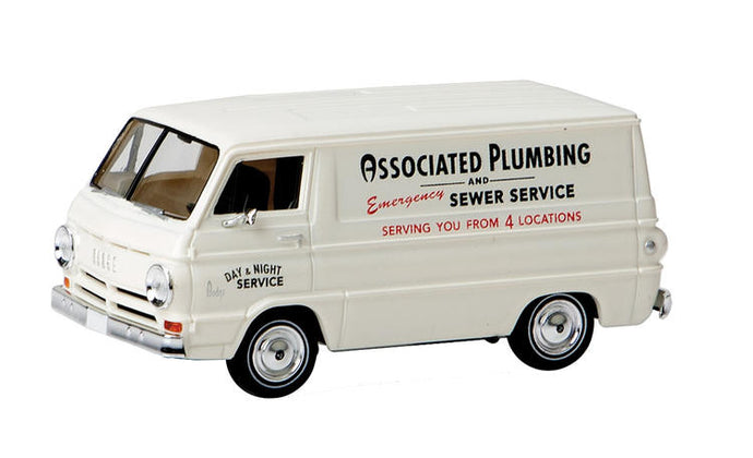 Brekina HO 1964 Dodge A 100 Cargo Van - Associated Plumbing (White)