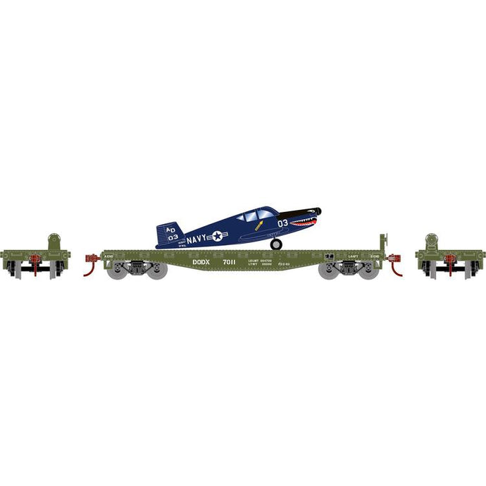 Athearn HO RTR 40' Flat Car with Plane DODX / NAVY #7011