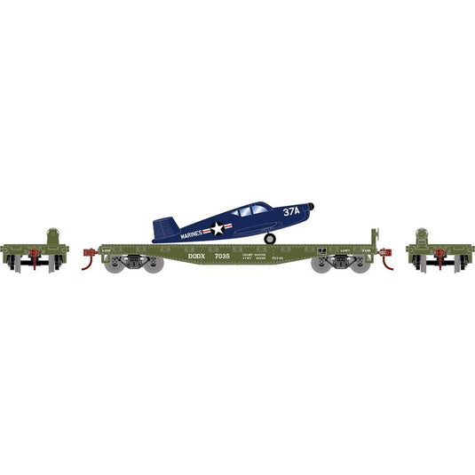 Athearn HO RTR 40' Flat Car with Plane DODX / Marines #7035