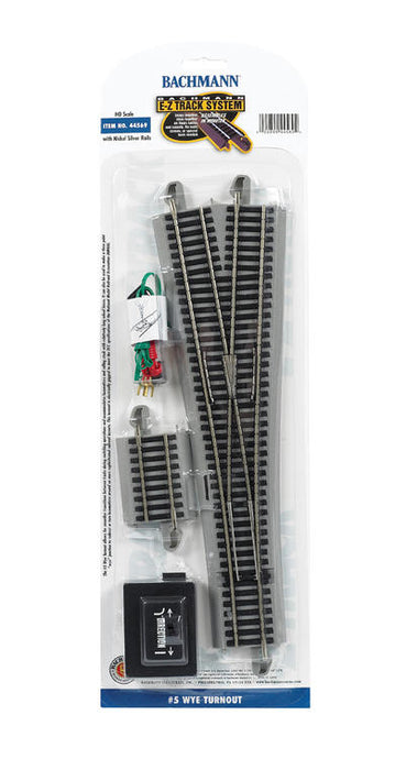 Bachmann HO E-Z Track #5 Remote-Control Turnout, Nickel Silver Rail, Gray Roadbed - Wye