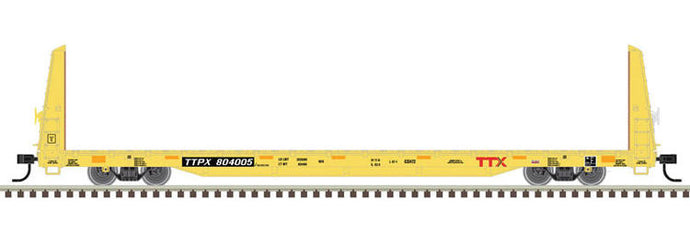 Atlas Trainman HO 62' Bulkhead Flatcar - TTX #804108 (yellow, black, red Forward Thinking Logo)