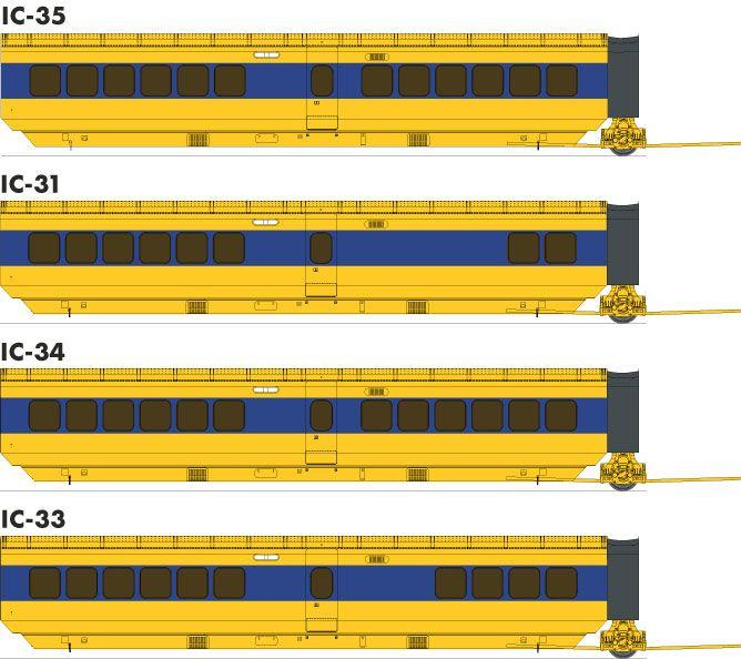 Rapido Trains HO scale United Aircraft Turbo Train 2.0 VIA Rail #263-257-254 + IC-34 #264 (4 Mid-train cars set)