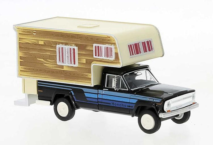 Brekina HO 1968 Jeep Gladiator B Pickup Truck with Camper Body - Black, Blue, White